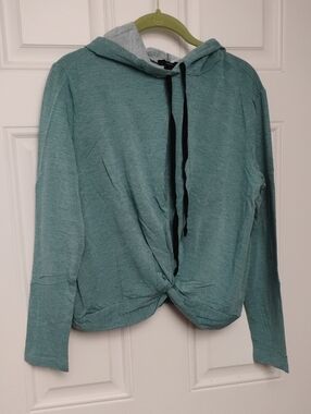 DREW Teal Twist-Front Hooded Sweatshirt